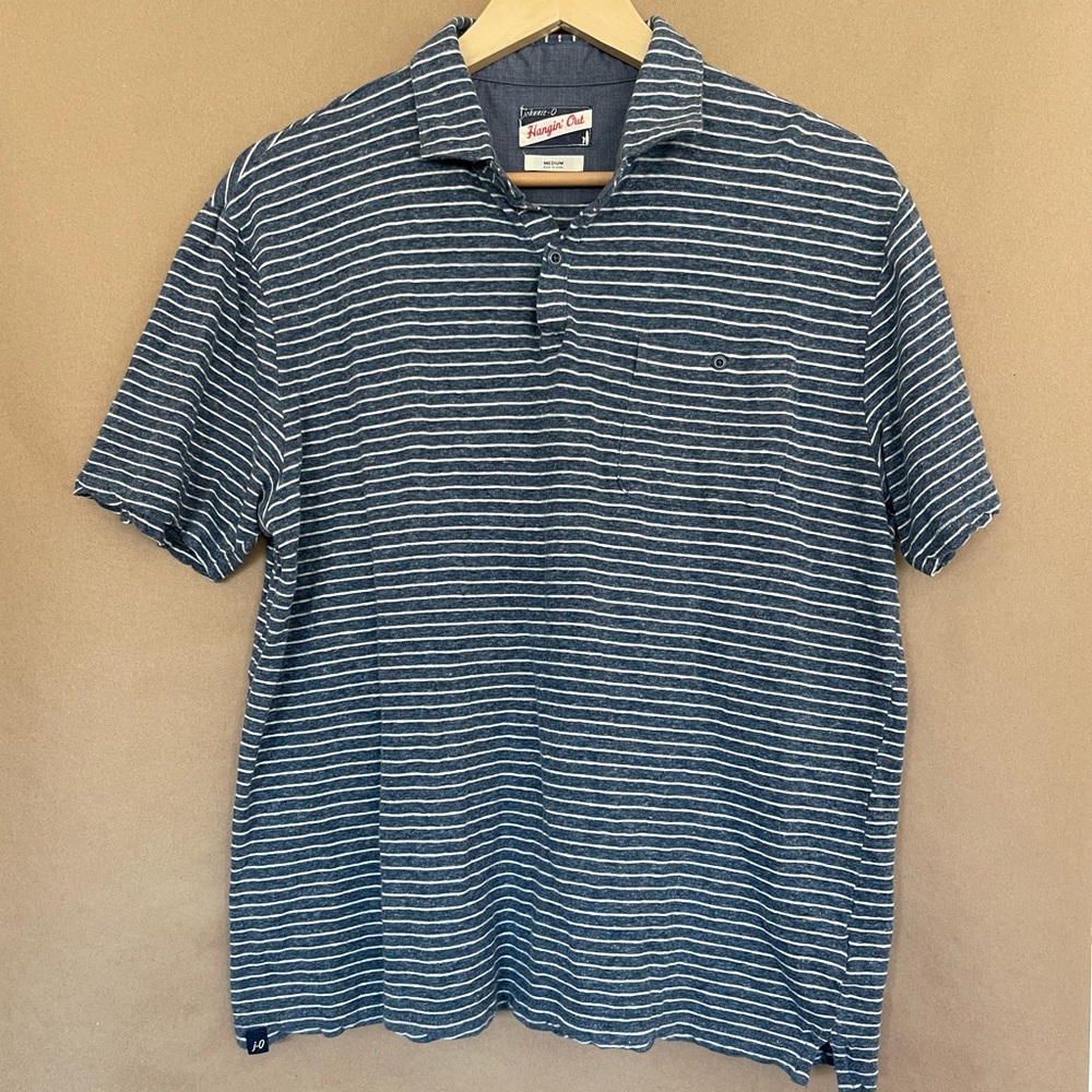 johnnie-O Brewster Linen Blend Striped Polo Medium in Lake